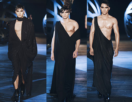 Mẫu nam mặc váy - đi giày cao gót trong show Thu - Đông của Đỗ Mạnh Cường